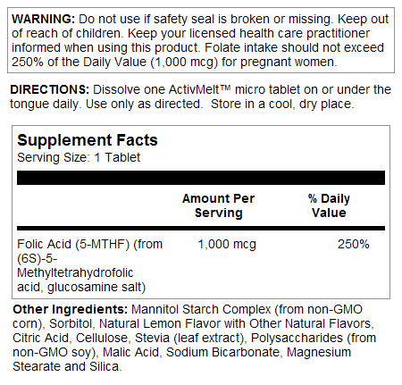 Methyl Folate 1000 mcg DFE ActivMelt® Instant Dissolve Tablets