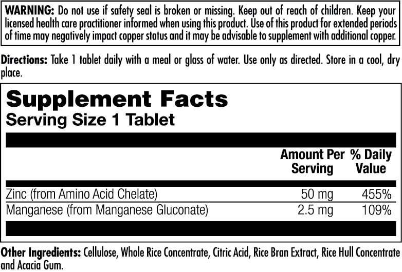 Zinc 50 Chelated Tablets
