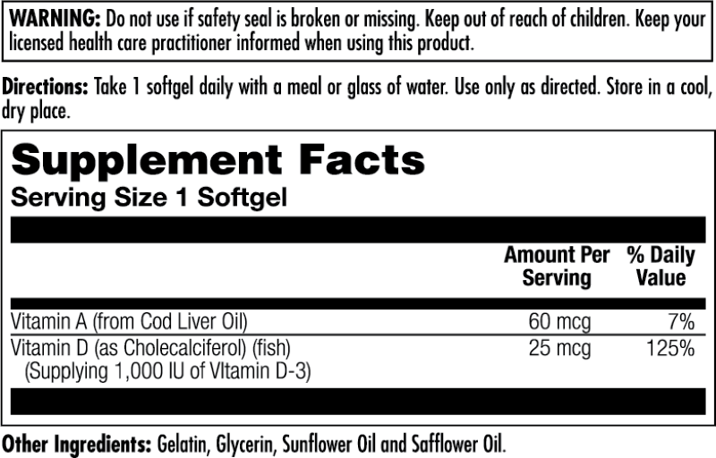 D-3 25 mcg (1000 IU) ActivGels™ Sofgels
