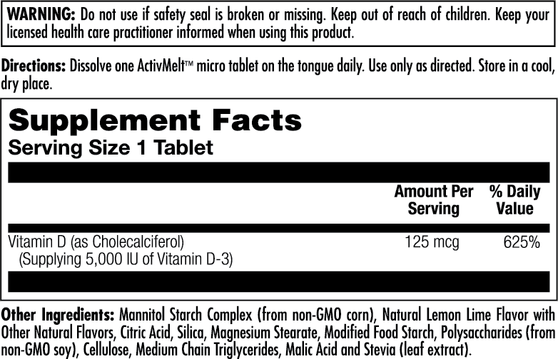 D-3 125 mcg (5000 IU) ActivMelt® Instant Dissolve Tablets