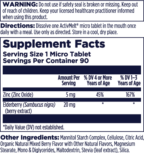Zinc Elderberry Kids ActivMelt® Instant Dissolve Tablets