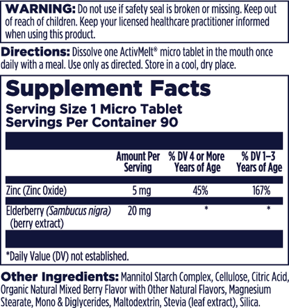 Zinc Elderberry Kids ActivMelt® Instant Dissolve Tablets