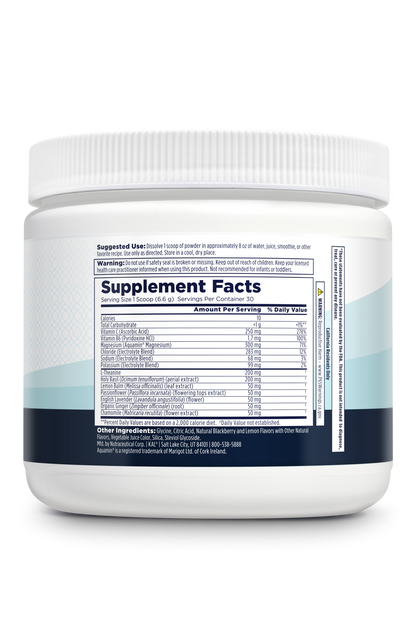 A white Mellow Mineral+ container from Kal Vitamins features a large Supplement Facts label in black text, detailing ingredients, nutrition info for adrenal support, suggested use, warnings, and other ingredients.