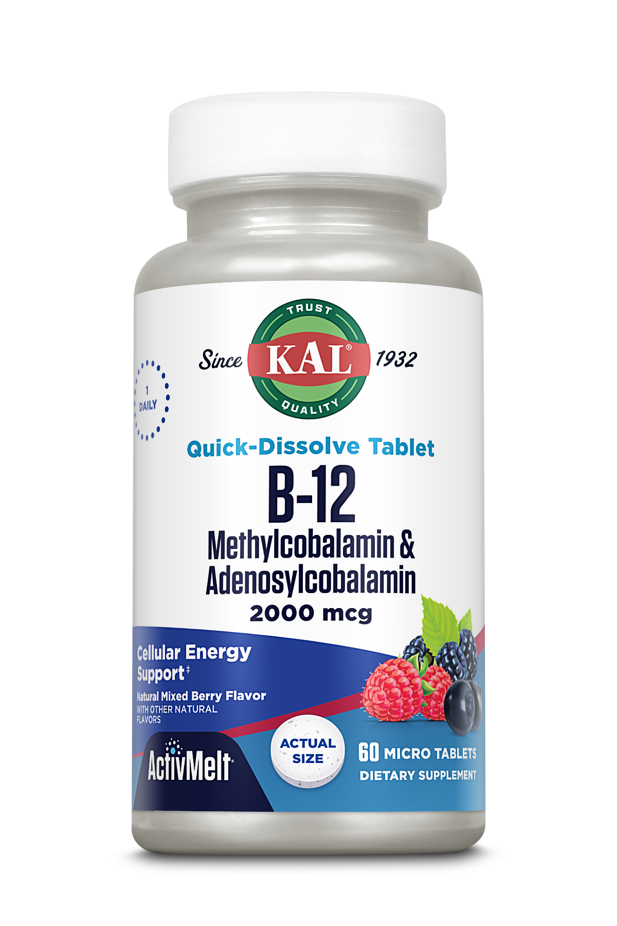 B-12 Methylcobalamin & Adenosylcobalamin 2000 mcg ActivMelt® Instant Dissolve Tablets
