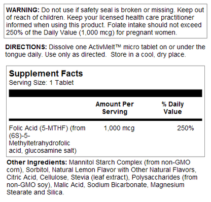 Methyl Folate 1000 mcg DFE ActivMelt® Instant Dissolve Tablets