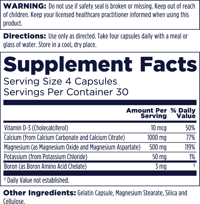 Calcium Magnesium + Potassium, Vitamin D & Boron