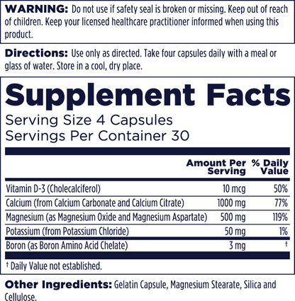 Calcium Magnesium + Potassium, Vitamin D & Boron