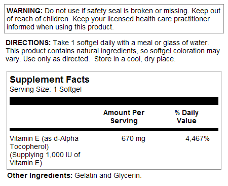 Vitamin E SoftGels 1000 IU (670 mg)