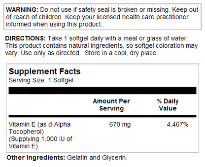 Vitamin E SoftGels 1000 IU (670 mg)
