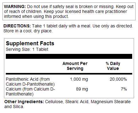 Pantothenic Acid Sustained Release Tablets 1000 mg