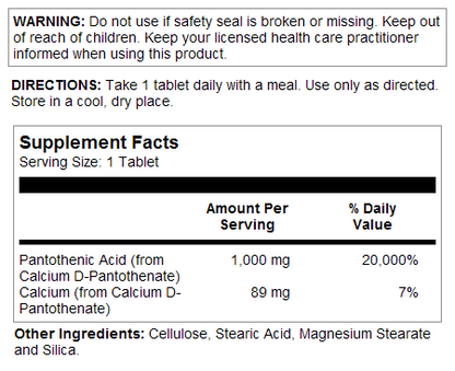 Pantothenic Acid Sustained Release Tablets 1000 mg