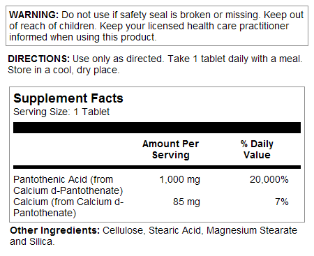 Pantothenic Acid Sustained Release Tablets 1000 mg