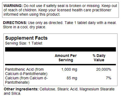 Pantothenic Acid Sustained Release Tablets 1000 mg