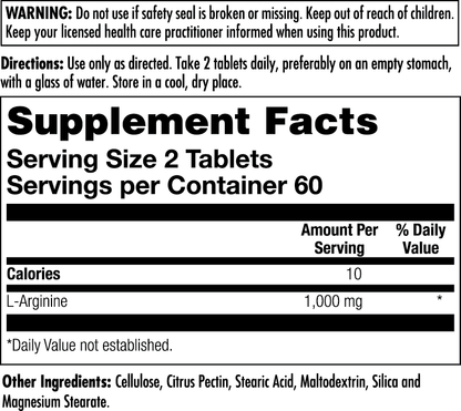 L-Arginine Sustained Release Tablets 1000 mg – Kal Vitamins L-Arginine Sustained Release Tablets 1000 mg – Kal Vitamins