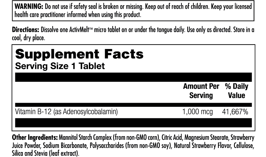 B-12 Adenosylcobalamin 1000 mcg ActivMelt® Instant Dissolve Tablets