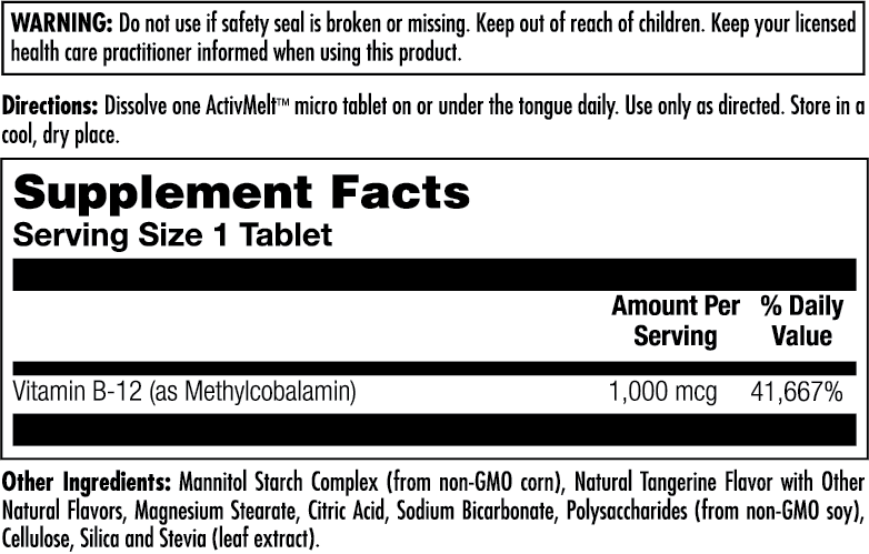 B-12 Methylcobalamin 1000 mcg ActivMelt® Instant Dissolve Tablets Tangerine