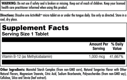 B-12 Methylcobalamin 1000 mcg ActivMelt® Instant Dissolve Tablets Tangerine