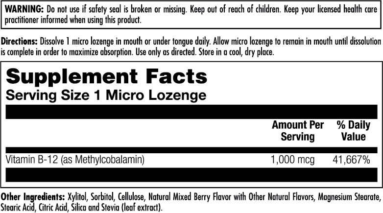 B-12 Methylcobalamin Lozenges 1000 mcg