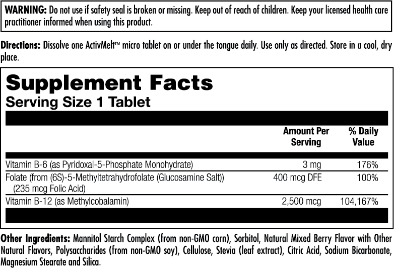 B-6 B-12 Methyl Folate ActivMelt® Instant Dissolve Tablets