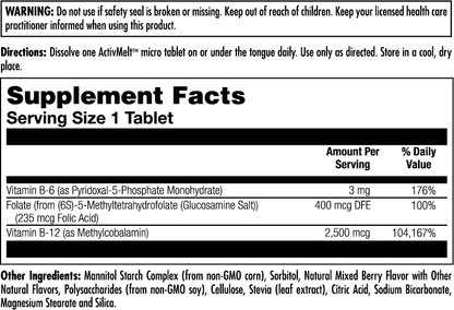 B-6 B-12 Methyl Folate ActivMelt® Instant Dissolve Tablets