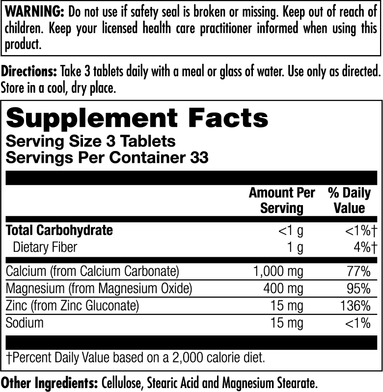 Cal/Mag/Zinc High Potency Tablets