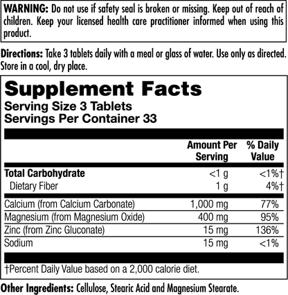 Cal/Mag/Zinc High Potency Tablets