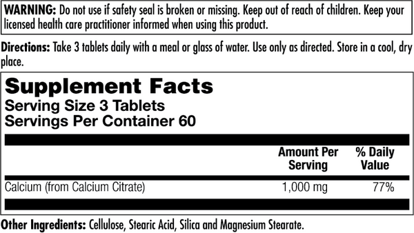 Calcium Citrate 1000 Tablets – Kal Vitamins