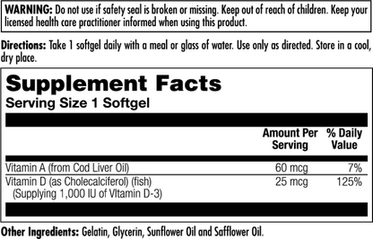 D-3 25 mcg (1000 IU) ActivGels™ Sofgels