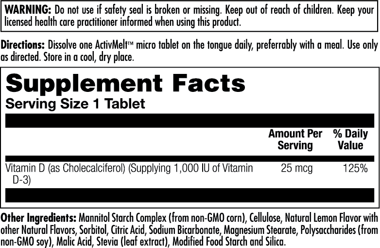 D-3 25 mcg (1000 IU) ActivMelt® Instant Dissolve Tablets