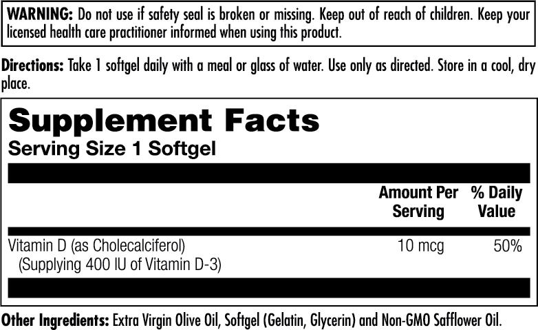 D-3 10 mcg (400 IU) ActivGels™ Softgels