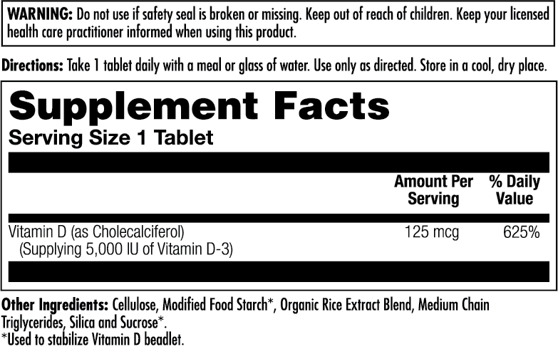 D-3 125 mcg (5000 IU) Tablets