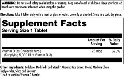 D-3 125 mcg (5000 IU) Tablets