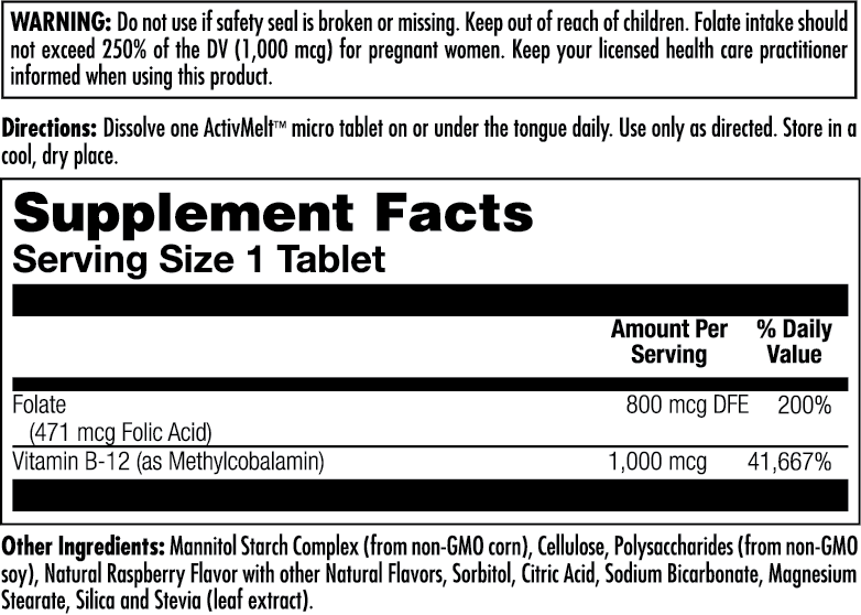 Folic Acid Methyl B-12 ActivMelt® Instant Dissolve Tablets