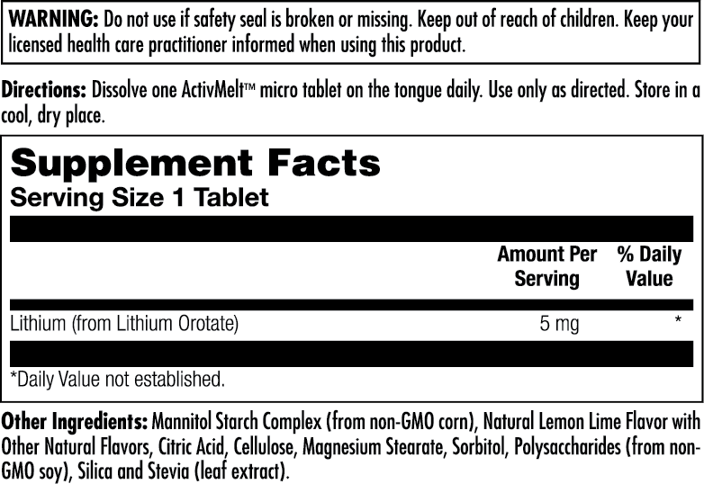 Lithium Orotate 5 mg ActivMelt® Instant Dissolve Tablets