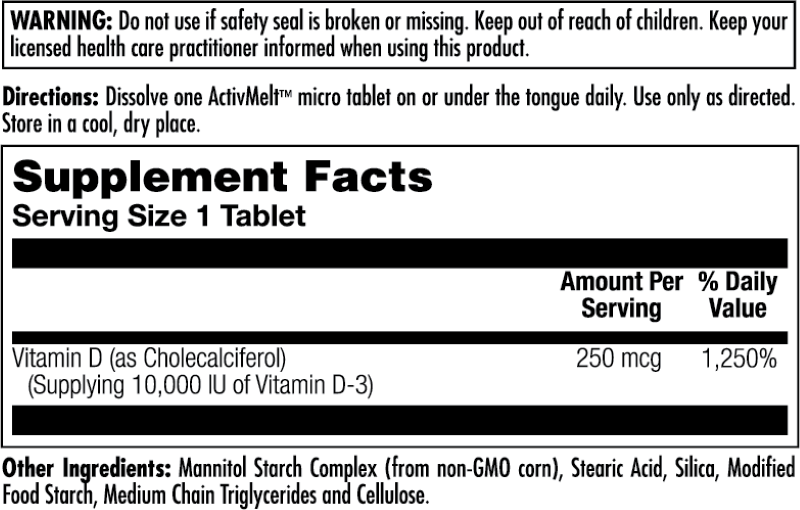 Ultra D-3 250 mcg (10,000 IU) ActivMelt® Instant Dissolve Tablets