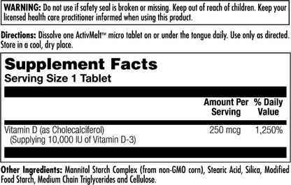 Ultra D-3 250 mcg (10,000 IU) ActivMelt® Instant Dissolve Tablets