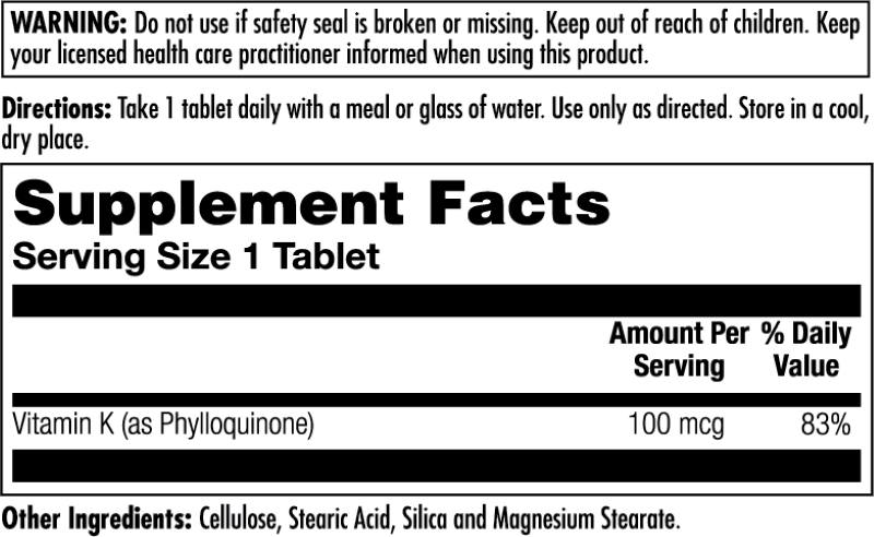 Vitamin K Tablets 100 mcg