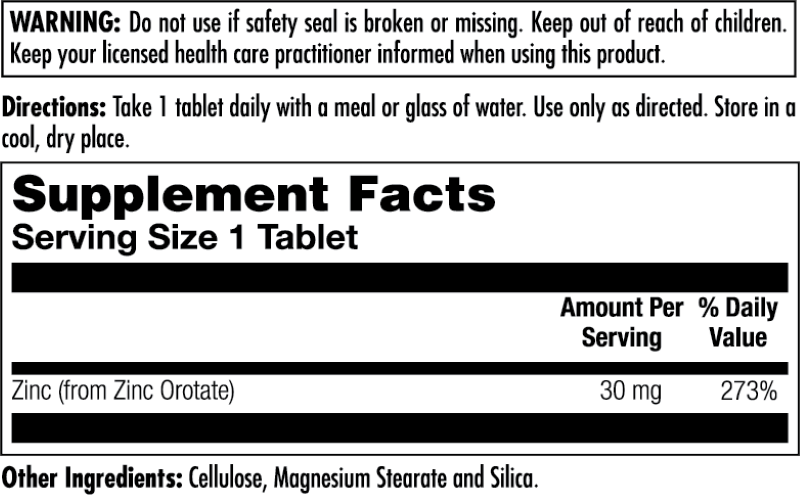 Zinc 30 Orotate Sustained Release Tablets