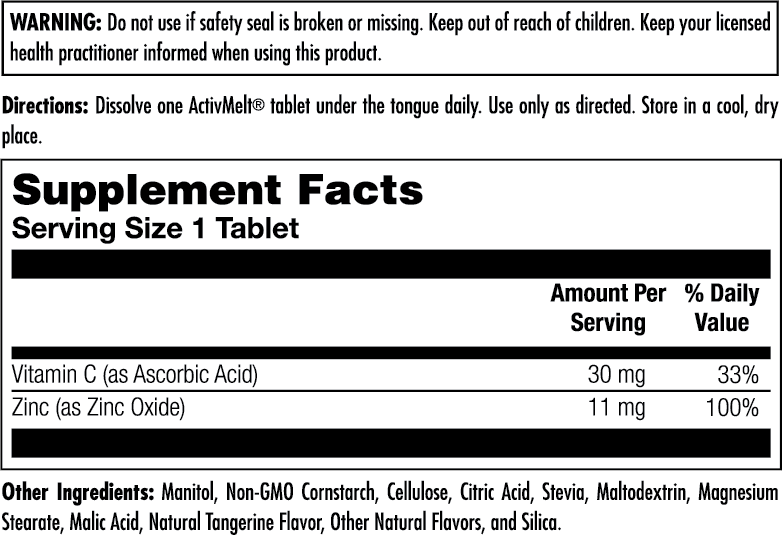 Zinc + C ActivMelt® Instant Dissolve Tablets